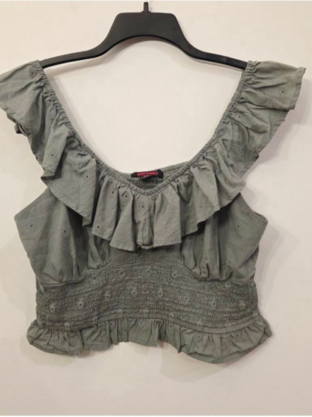 Green Ruffle smocked Crop Top
